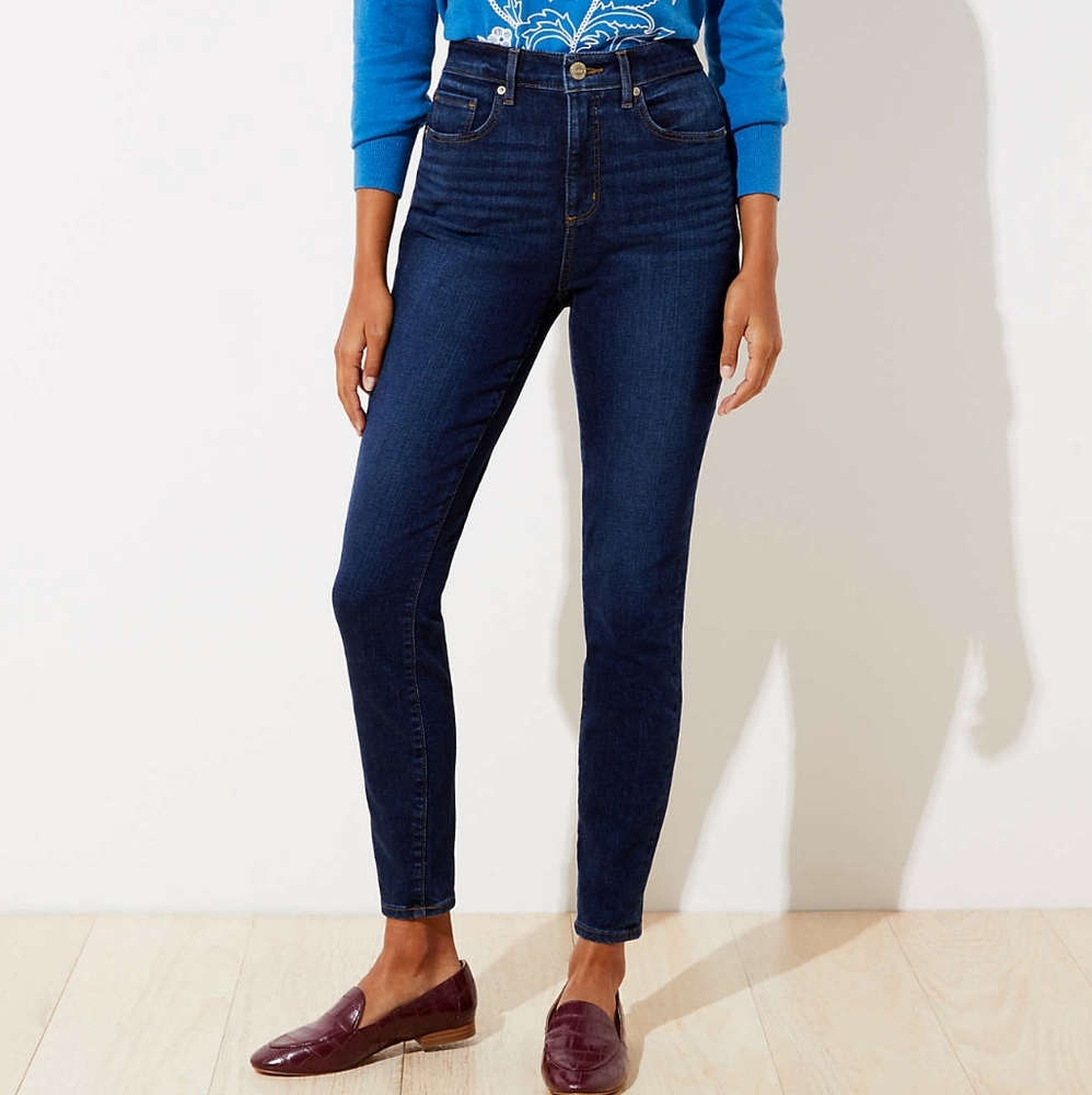 LOFT curvy skinny high waist denim jeans, 26", blue